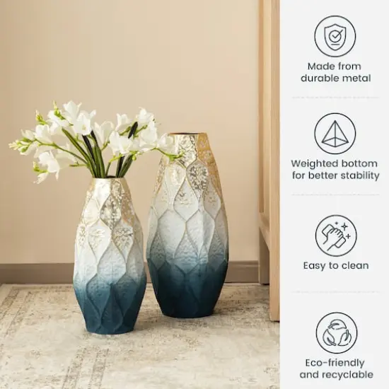 Glitzhome&reg; Abstract Ombre Blue & Gold Metal Floor Vases Set {4}