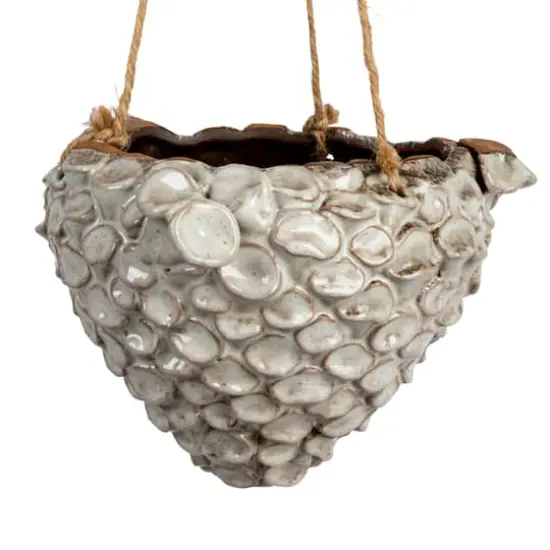 Hello Honey&reg; 7.5" Ivory Hanging Stoneware Seashell Planter with Rope {4}