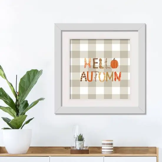 Hello Autumn Buffalo Check White Framed Print Wall Art {3}