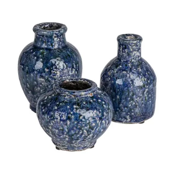 Hello Honey&reg; Navy Terra Cotta Vase Set with Crackle Glaze {1}