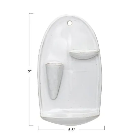 Hello Honey&reg; 9" White Stoneware Wall Vase with 2 Shelves & Reactive Glaze {5}