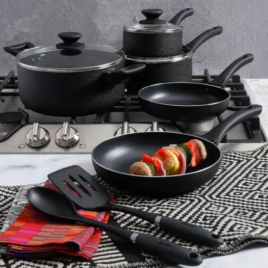 Oster Ashford 10-Piece Black Aluminum Nonstick Cookware Set {6}
