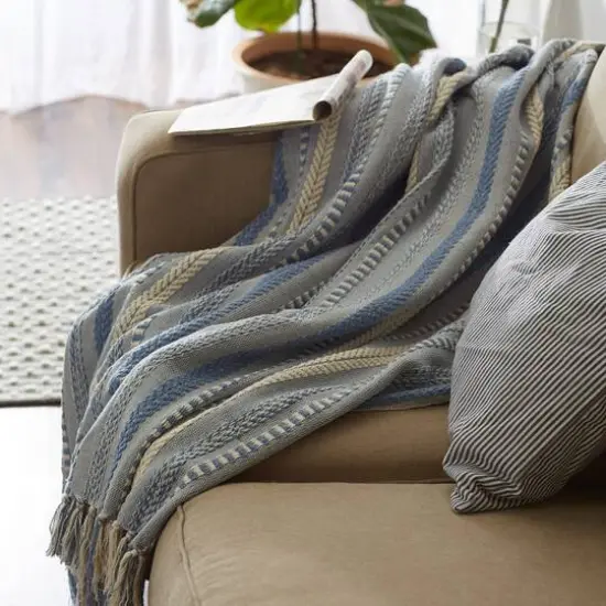 DII&reg; Stonewash Blue Braided Stripe Throw {6}