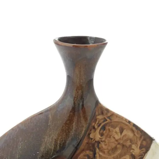 Brown Ceramic Traditional Vase, 14" x 11" x 3" {8}