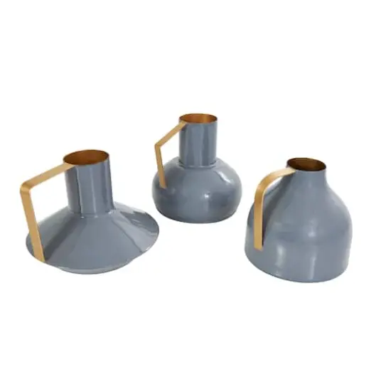 CosmoLiving by Cosmopolitan Blue Metal Abstract Enameled Vase with Geometric Gold Handle Set {13}