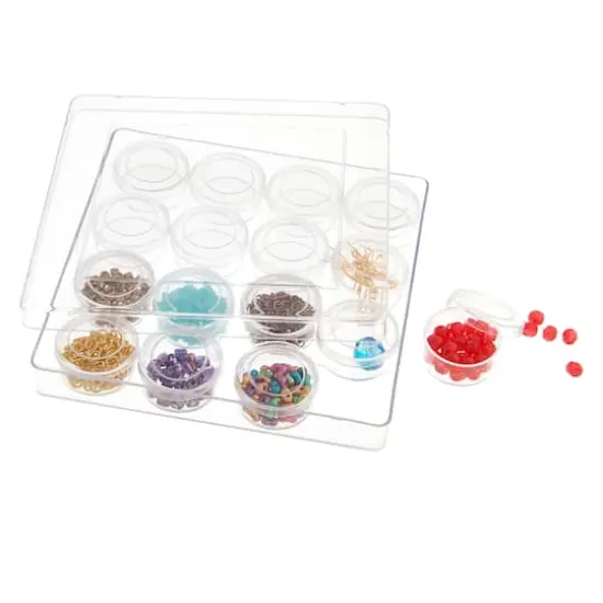 John Bead 13.5cm Joy Filled Plastic Box Storage With 16 Clear Round Containers {3}