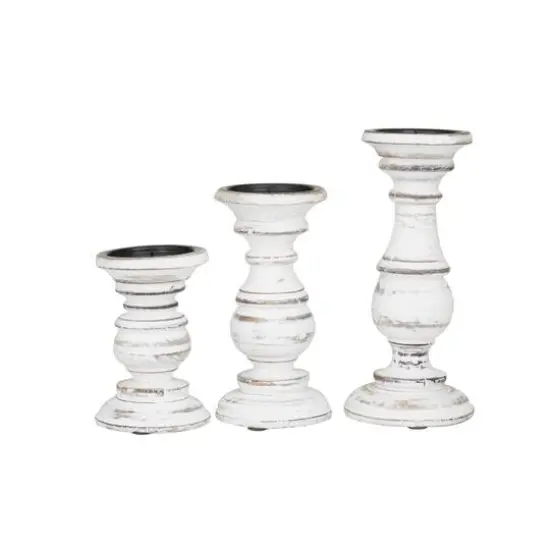 Mango Wood Traditional Candle Holder Set White {6}