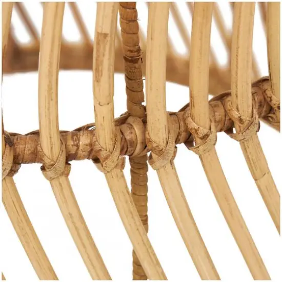 Brown Rattan Handmade Wavy Woven Accent Table with Glass Top {7}