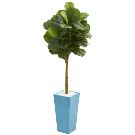 4ft. Fiddle Leaf Artificial Tree in Turquoise Planter (Real Touch) {1}