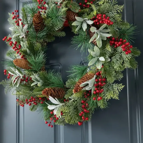 Glitzhome&reg; 24" Christmas Pinecone, Leaf & Berry Wreath {5}