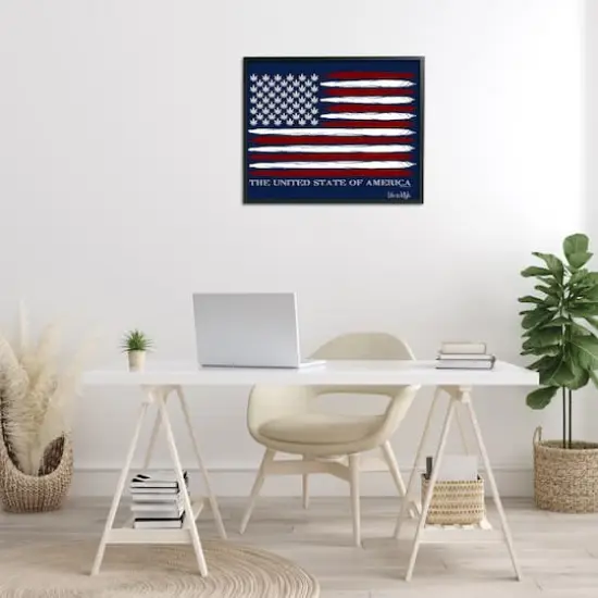 Stupell Industries Herb America Flag Framed Giclee Art Black {3}