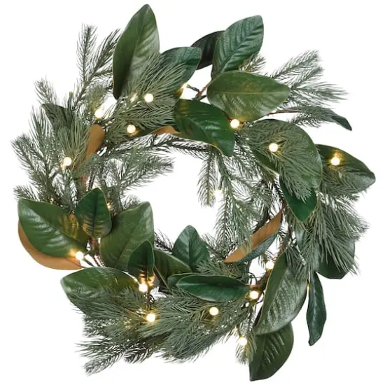 24" Warm White LED Magnolia Mix Pine Wreath {1}