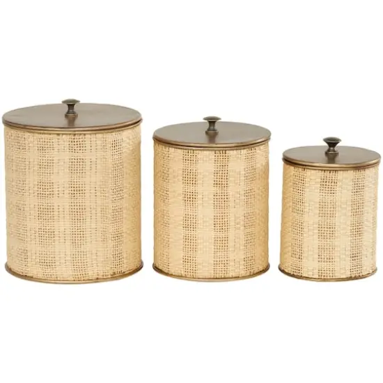 Beige & Gold Woven Paper Decorative Jar Set {1}