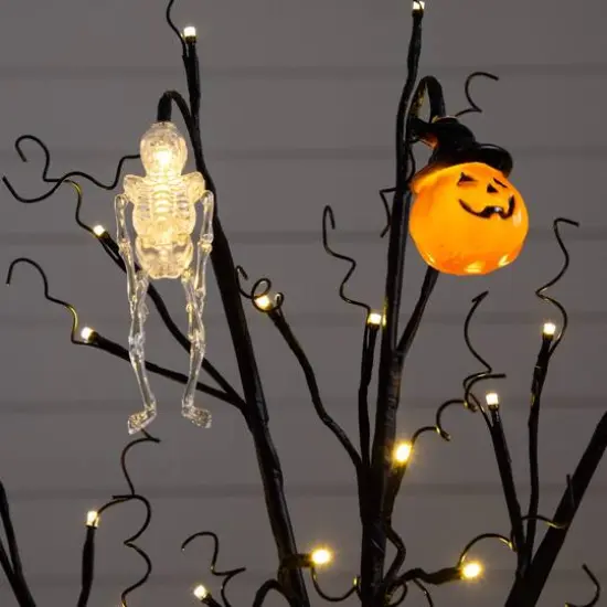 3ft. Pre-Lit Artificial Halloween Pumpkins and Skulls Ornament Tree with 48 Warm White LED Lights {8}