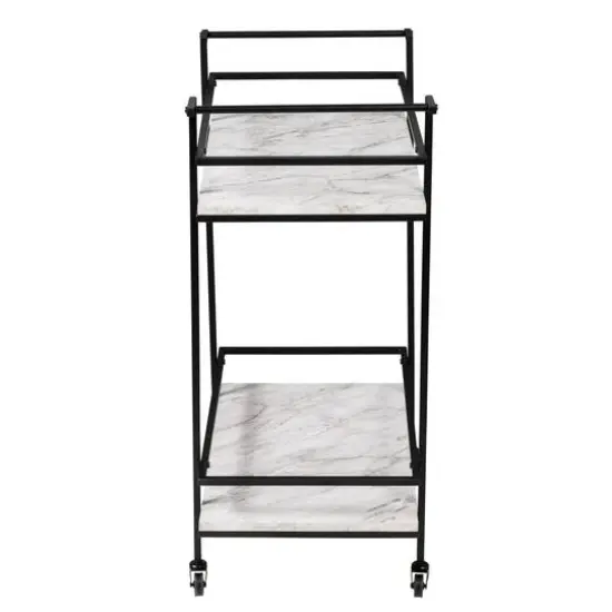 Honey Can Do 2-Tier Black & White Faux Marble Rolling Bar & Serving Cart {12}