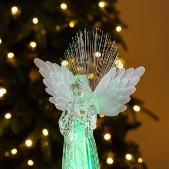 Glitzhome&reg; 10.75" Christmas Lighted Acrylic Color Changing Tabletop Angel Figurine Set {5}