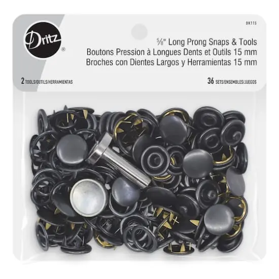 Dritz&reg; Long Prong Snaps & Tools, 36 Sets Black {1}