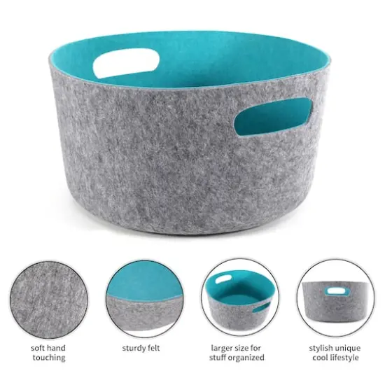 Welaxy 15" Felt Round Basket Turquoise {4}