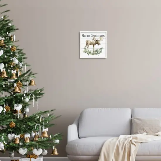 Stupell Industries Merry Christmas Moose Laurel Framed Giclee Art White {3}