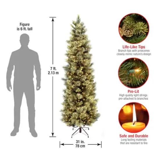 7ft. Pre-Lit Carolina Pine Tree with Flocked Cones Artificial Christmas Tree, Clear Lights {6}