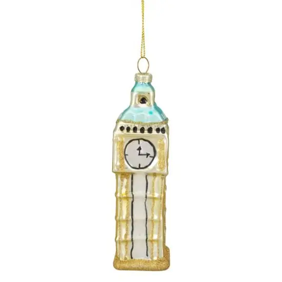 5" Glittered Gold Glass Big Ben Christmas Ornament {7}
