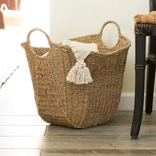 Household Essentials 17.5" Natural Woven Seagrass Basket with Handles {1}