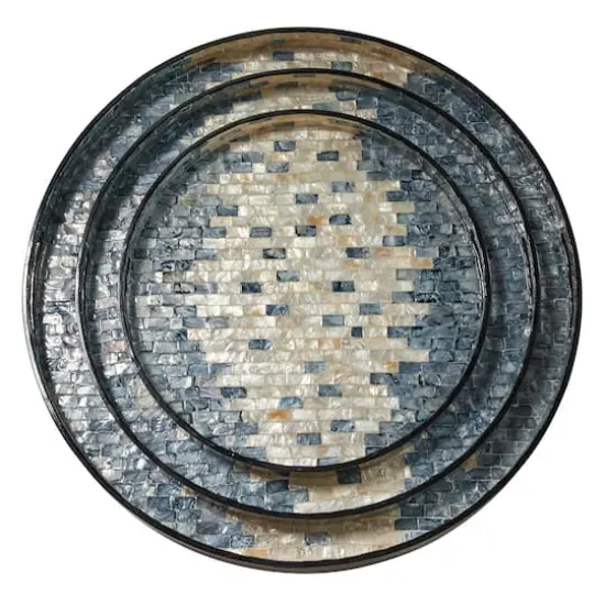 Set of 3" Black Mother of Pearl Coastal Tray, 24", 20", 16" {3}
