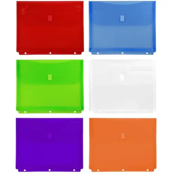 JAM Paper 9.75" x 11.5" Assorted Plastic Hook & Loop 3 Hole Punch Binder Envelopes with Expansion, 12ct. {1}