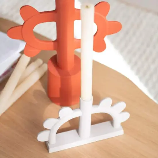 Hello Honey&reg; 9" White Scalloped Taper Candle Holder {4}