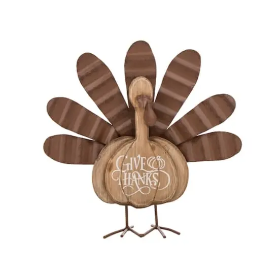 Glitzhome&reg; 12" Wood & Metal Turkey Tabletop Accent {1}