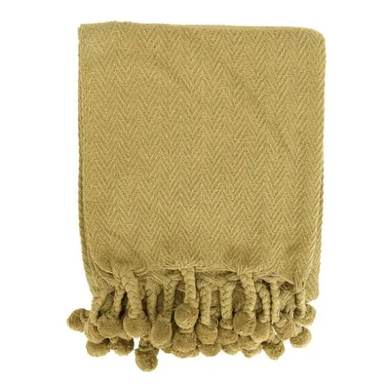 Hello Honey&reg; Green Braided Pom Pom Tassels Cotton Throw {1}