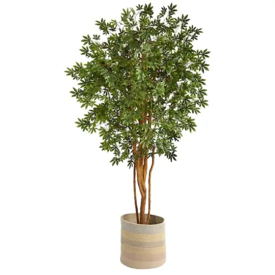 6ft. Japanese Maple Artificial Tree in Handmade Natural Cotton Multicolored Woven Planter {1}