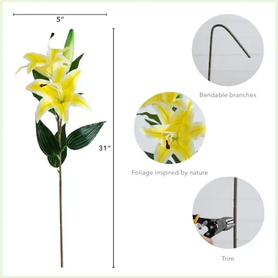 31" Yellow Lily Flower Stems, 3ct. {5}