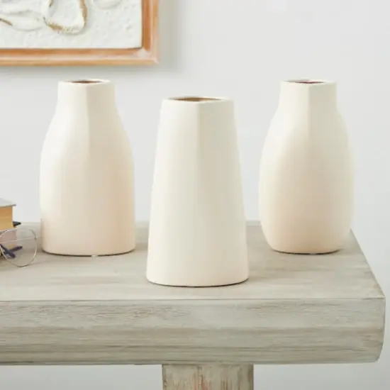 9" Cream Ceramic Minimalistic Vase Set {3}