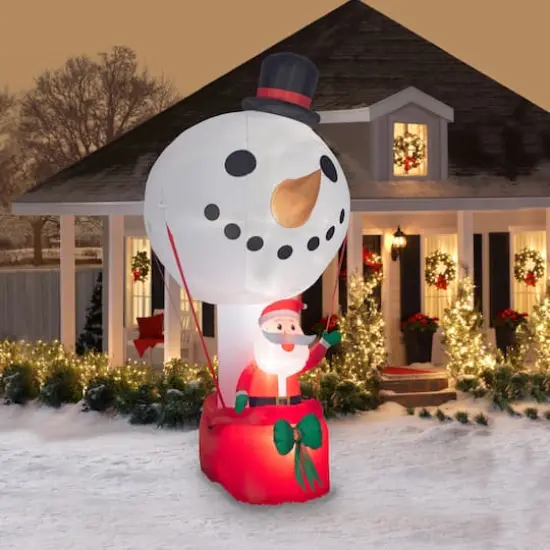 12ft. Airblown® Inflatable Christmas Giant Snowman Hot Air Balloon with Santa {3}