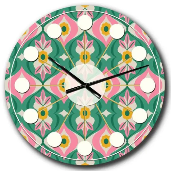 Designart 'Retro Pattern With Flowers And Leaves Mid-Century Modern Wall Clock {1}