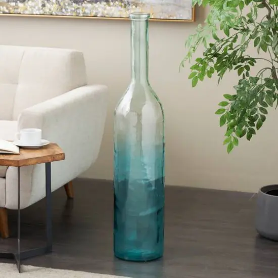 Teal Recycled Glass Handmade Tall Ombre Floor Vase {3}