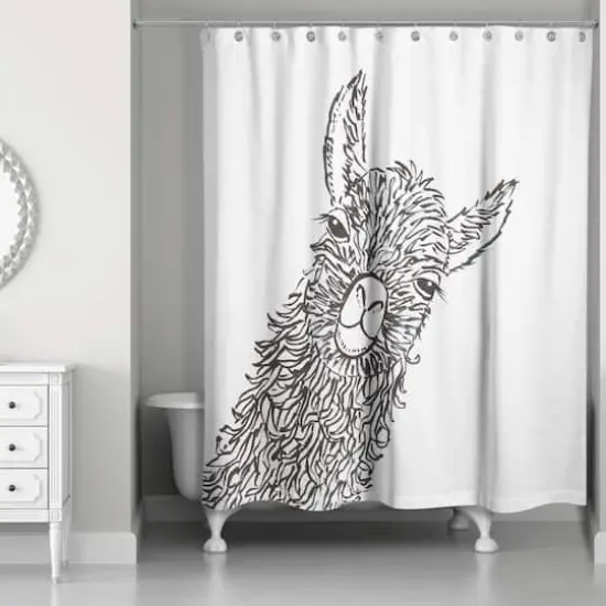 Sketch Llama Sweet Cheeks 71" x 74" Shower Curtain {1}