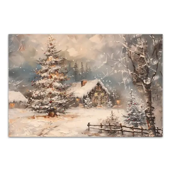 Snowy Christmas House 36" x 24" Canvas Wall Art {1}