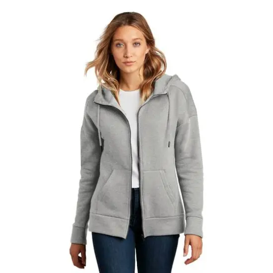 District® Perfect Weight® Women's Fleece Drop Shoulder Full-Zip Hoodie Heathered Steel {4}