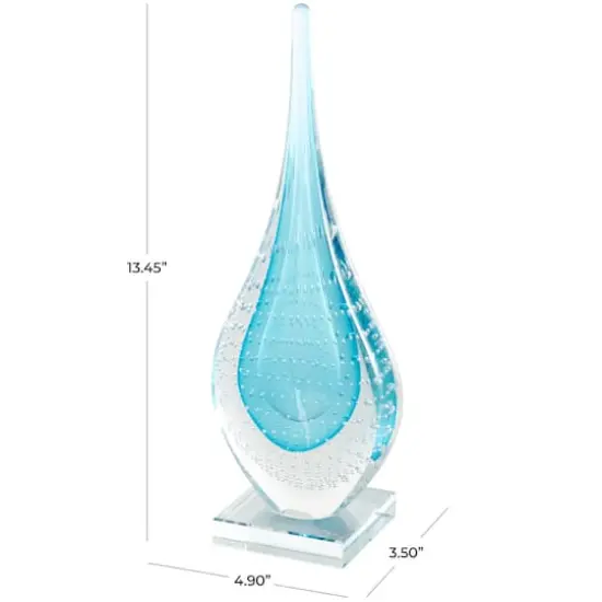 13" Blue Glass Abstract Teardrop Sculpture {8}
