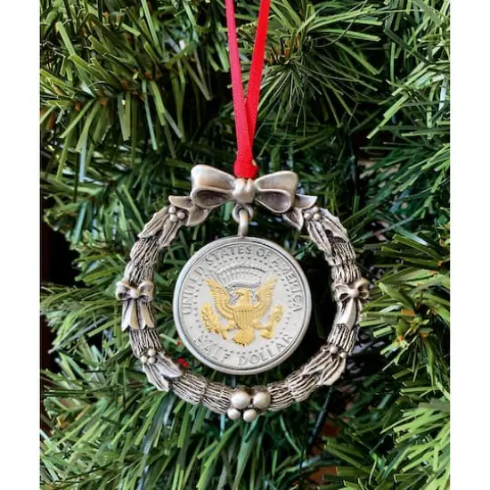 Presidential Seal 2-Tone JFK Half Dollar Wreath Ornament {3}
