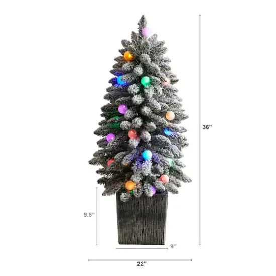 3ft. Pre-Lit Flocked Highland Fir Artificial Christmas Tree in Decorative Planter, Multicolor 20 LED Lights {8}