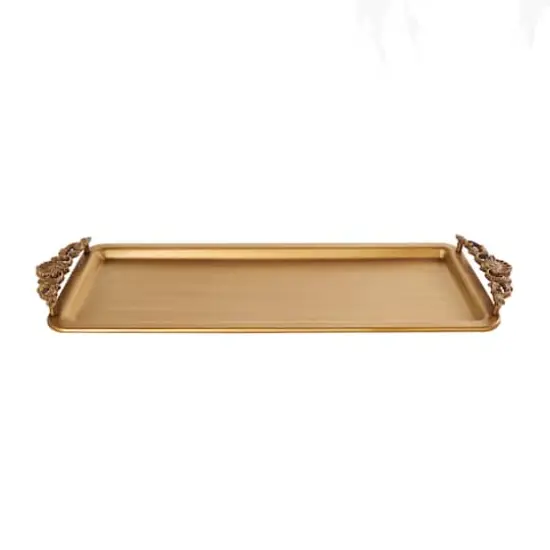 24" Bronze Brushed Metal Tray with Antique Scroll Handles {6}