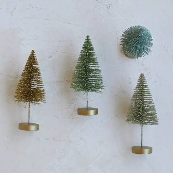 Hello Honey&reg; 6" Metallic Plastic Bottle Brush Tree Set with Wood Bases {4}