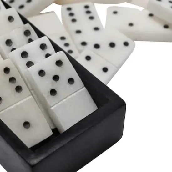 Hello Honey&reg; 9" Black and White Handmade Alabaster Dominos in Soapstone Tray {3}