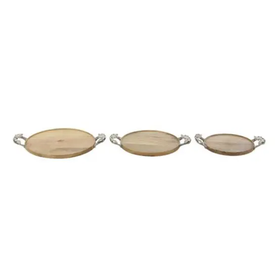 Brown Round Mango Wood Farmhouse Tray Set {6}
