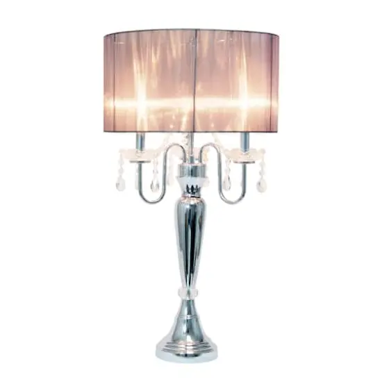 Elegant Designs™ 31" Gray Sheer Shade Table Lamp with Hanging Crystals {3}