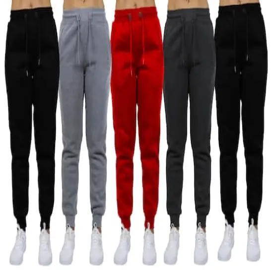Galaxy by Harvic Women's Relaxed Fit Fleece-Lined Jogger Sweatpants 5 Pack Black/Heather Gray/Red/Charcoal/Black {1}
