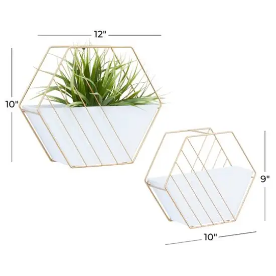 CosmoLiving by Cosmopolitan Set of 2 White Iron Contemporary Planter, 10" x 12" x 5" {8}